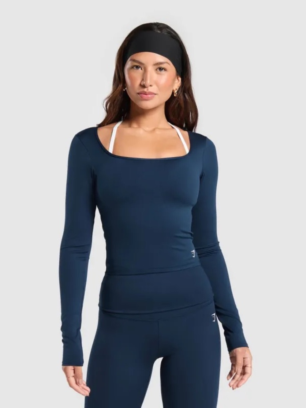 Gymshark Training Square Neck Long Sleeve Tops - Navy and Black